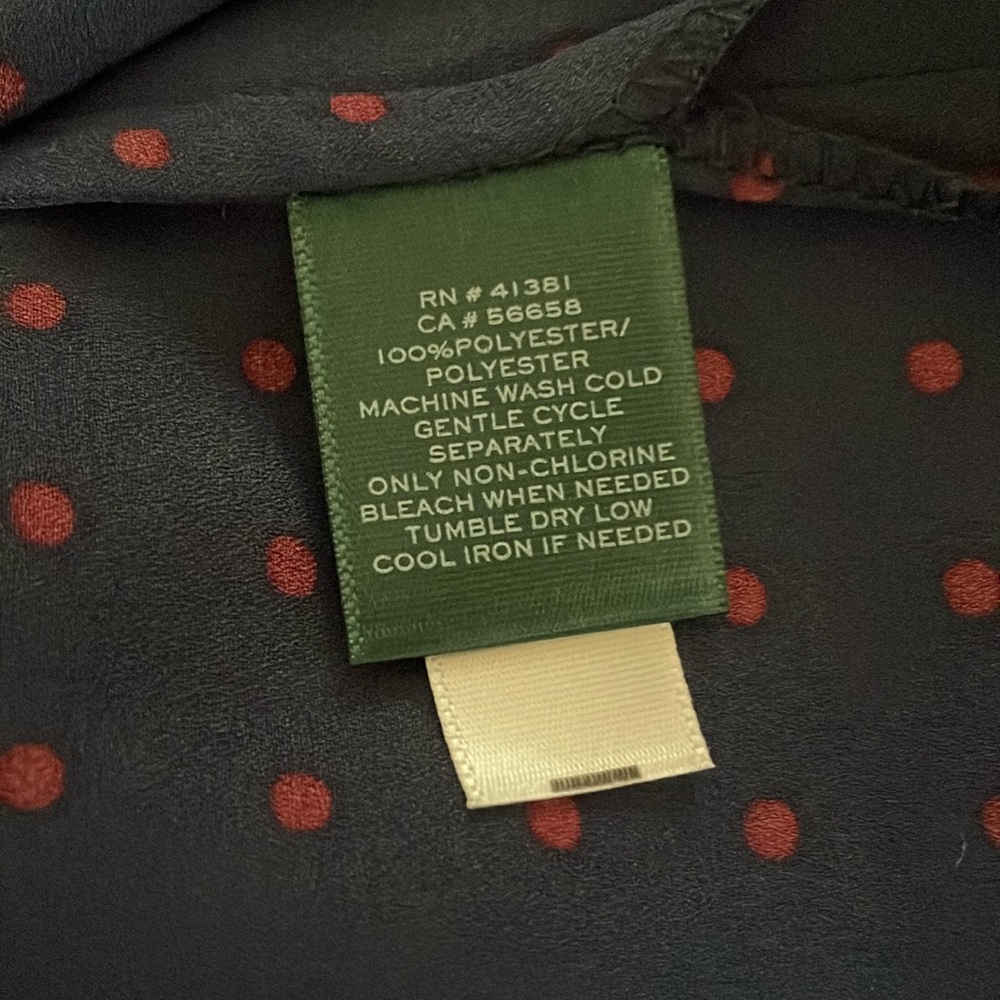 Lauren Ralph Lauren Navy Blue Ruffle Sleeved Polka Dot Blouse, size XL, NWT - Picture 9 of 12